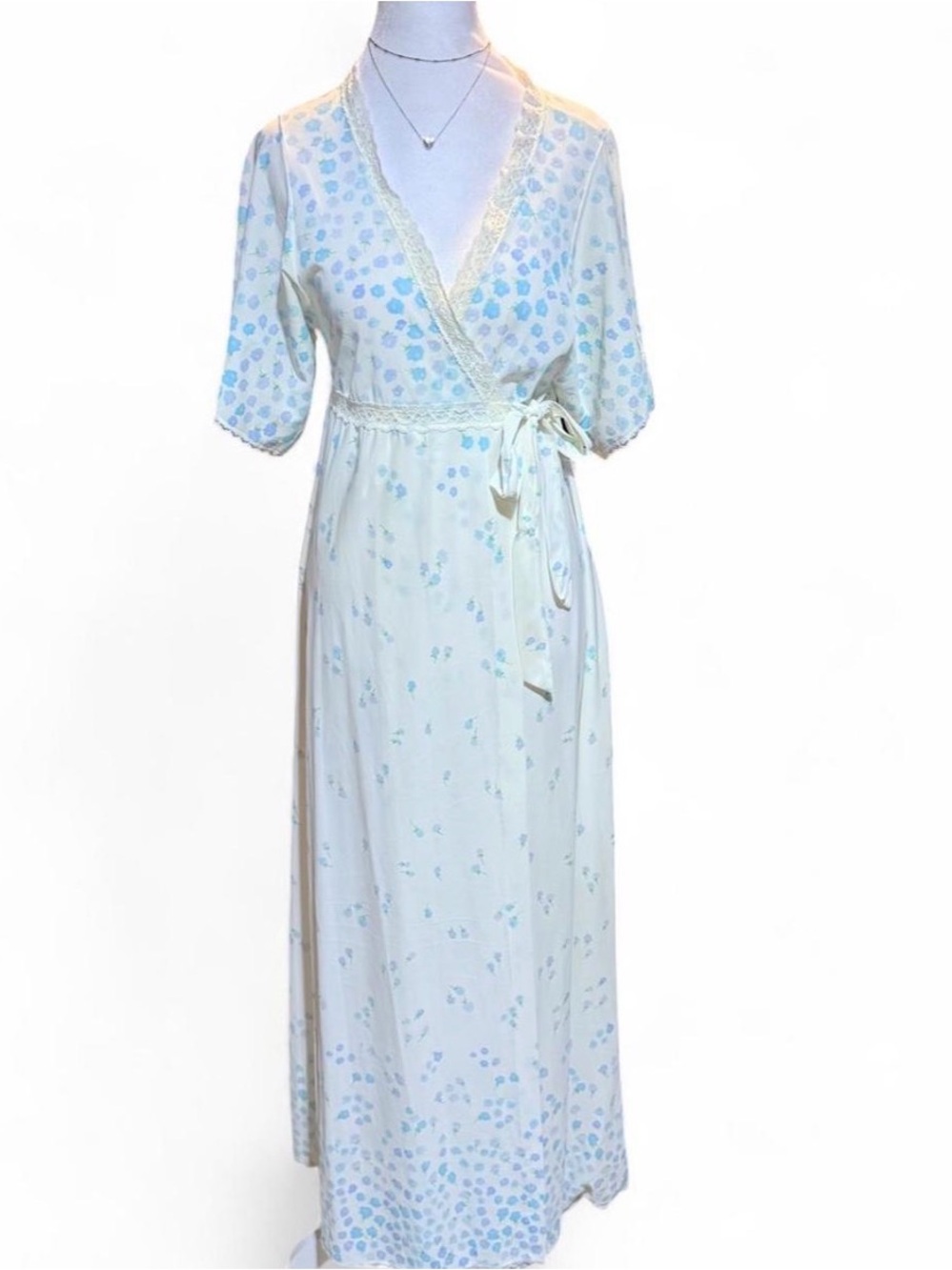 Vintage 1970s Miss Elaine Floral Maxi Wrap Robe Romantic Cottagecore Small